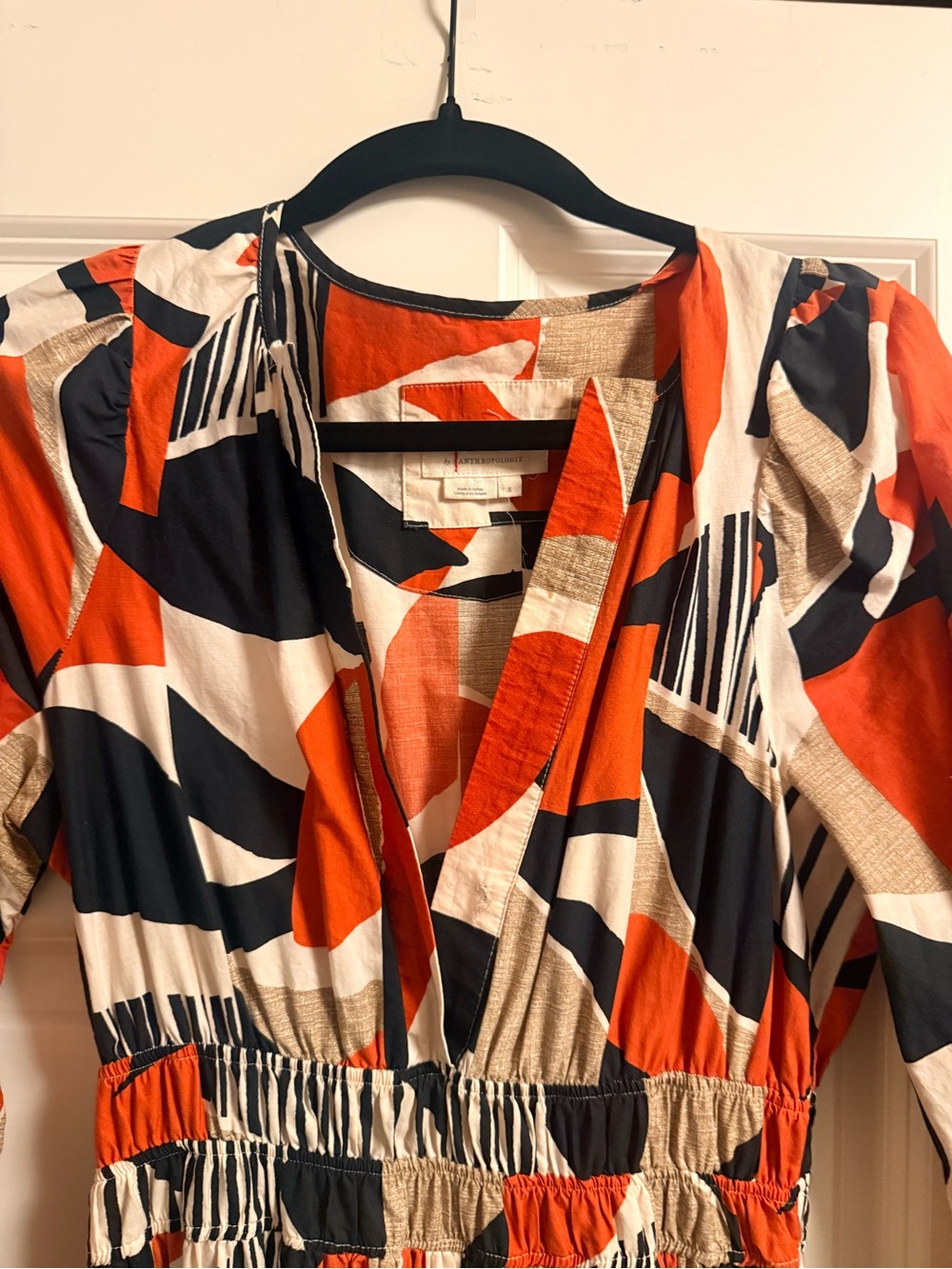 Anthropologie Sumerset Geometric long sleeve Maxi Dress in Orange, Black and Cr - Picture 3 of 4